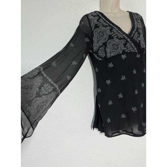 Vtg 90s Y2K Babydoll Black White Silk Top Size S Boho Goth Grunge Fairy Festival - Picture 2 of 8